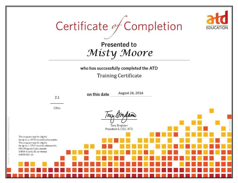 ATD Train the Trainer certificate