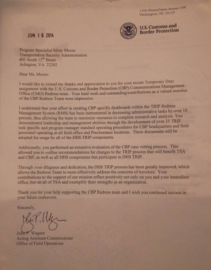 CBP commendation letter