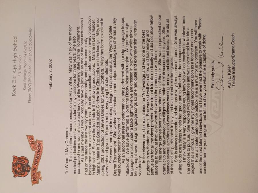 Theater instructor recommendation letter