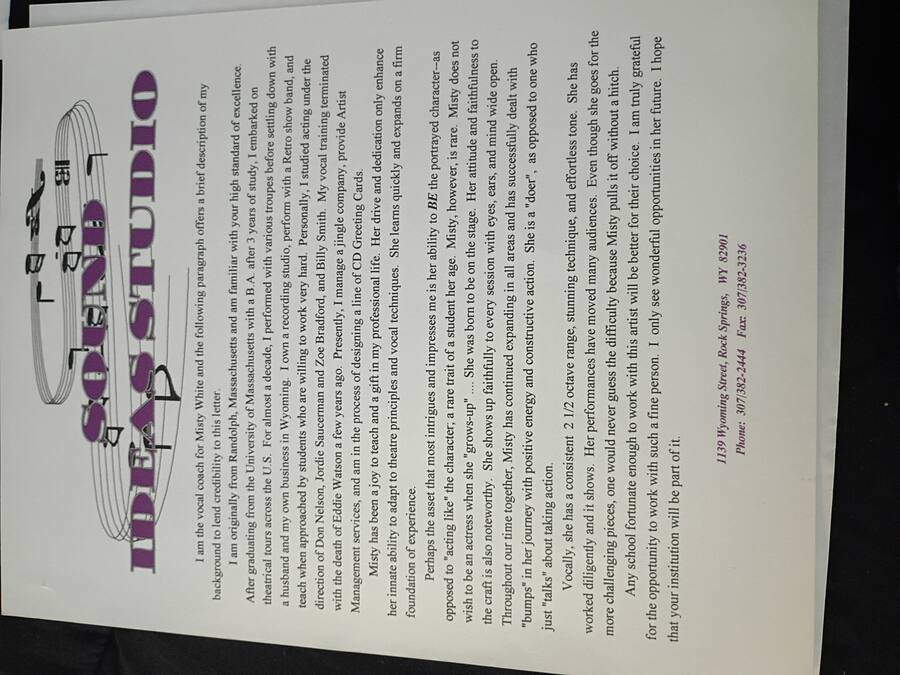 Vocal coach recommendation letter